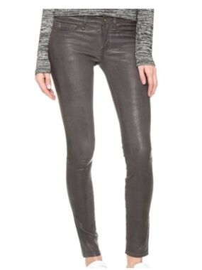 rag & bone Women's Dark Grey Leather Skinny Pants